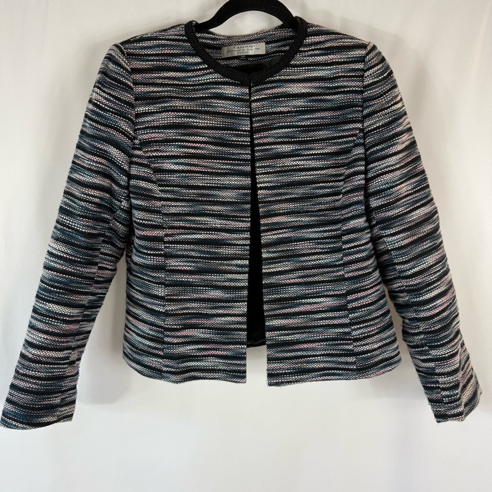 Tahari Woven Stripe Open-Front Women's Jacket in Black & Blue& pink size: 6P